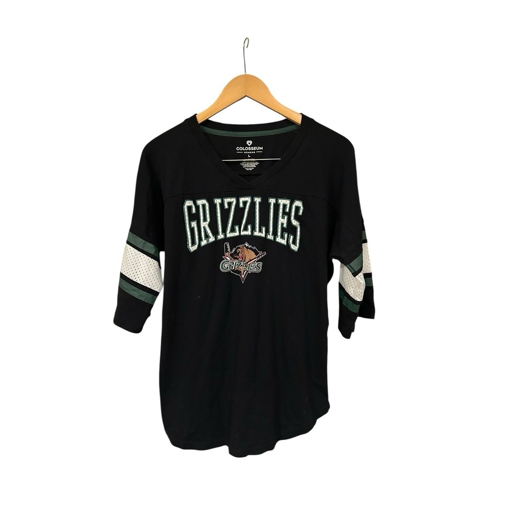 Womens Denver Grizzlies IHL Hockey T-Shirt‎ 100% Cotton Vneck Jersey Style Sz L